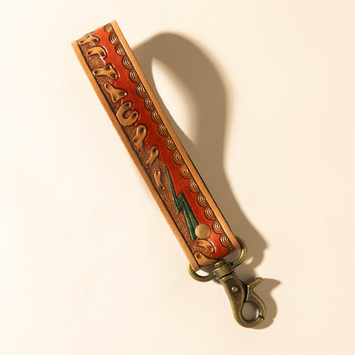 Canyon Pass Handtooled Leather Key Fob in Amber