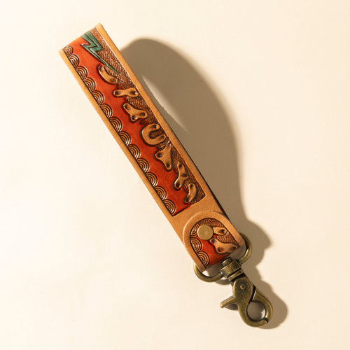 Canyon Pass Handtooled Leather Key Fob in Amber
