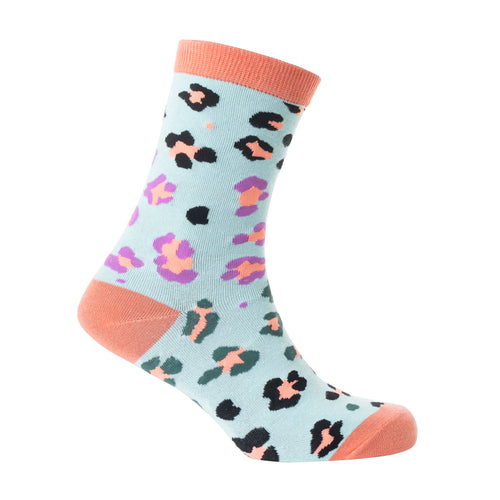 Candy Leopard Lacy Socks In Sky Blue
