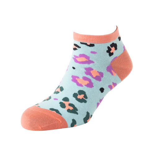 Candy Leopard Lacy Ankle Socks In Sky Blue