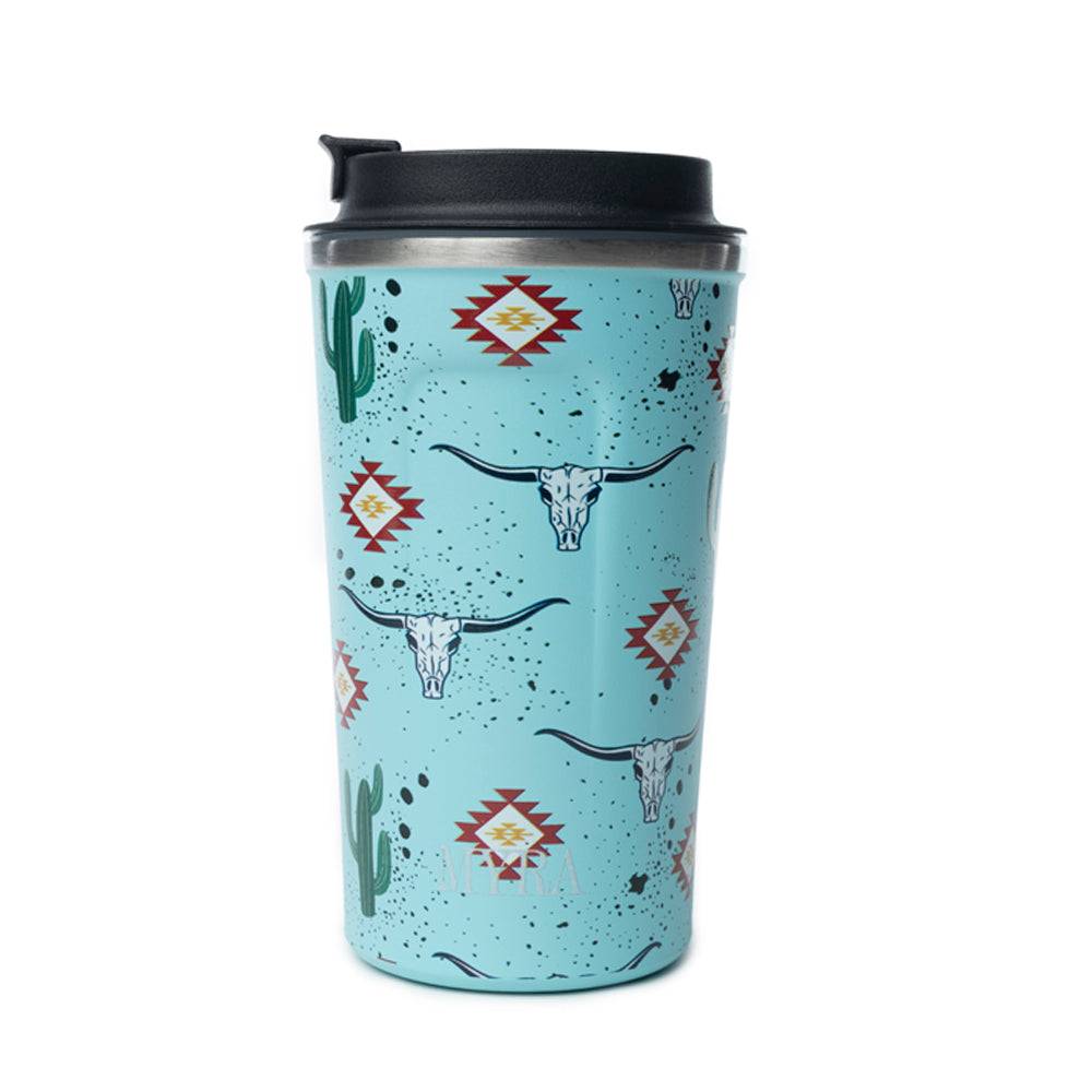 Western Trail Brew Stainless Steel Mug in Cactus Geometry