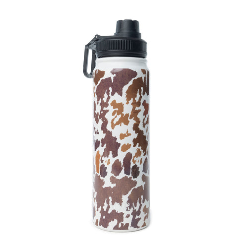 Moo & Bloom Stainless Steel Water Bottle in Brown Leopard Print