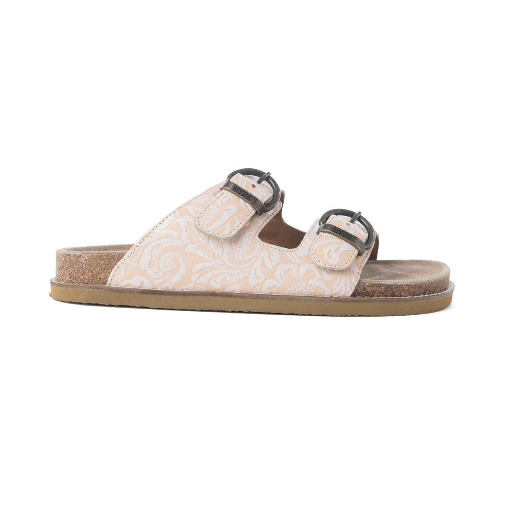 Desert Lily Embossed Leather Sandals in Antique White