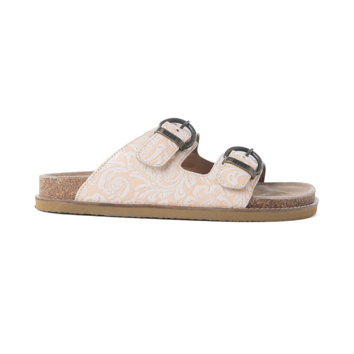 Desert Lily Embossed Leather Sandals in Antique White