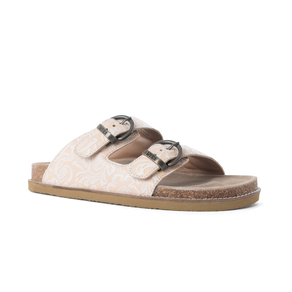 Desert Lily Embossed Leather Sandals in Antique White