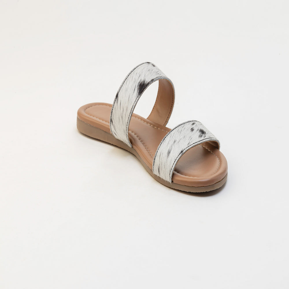 Vaquero Leather Hairon Sandals in Black & White