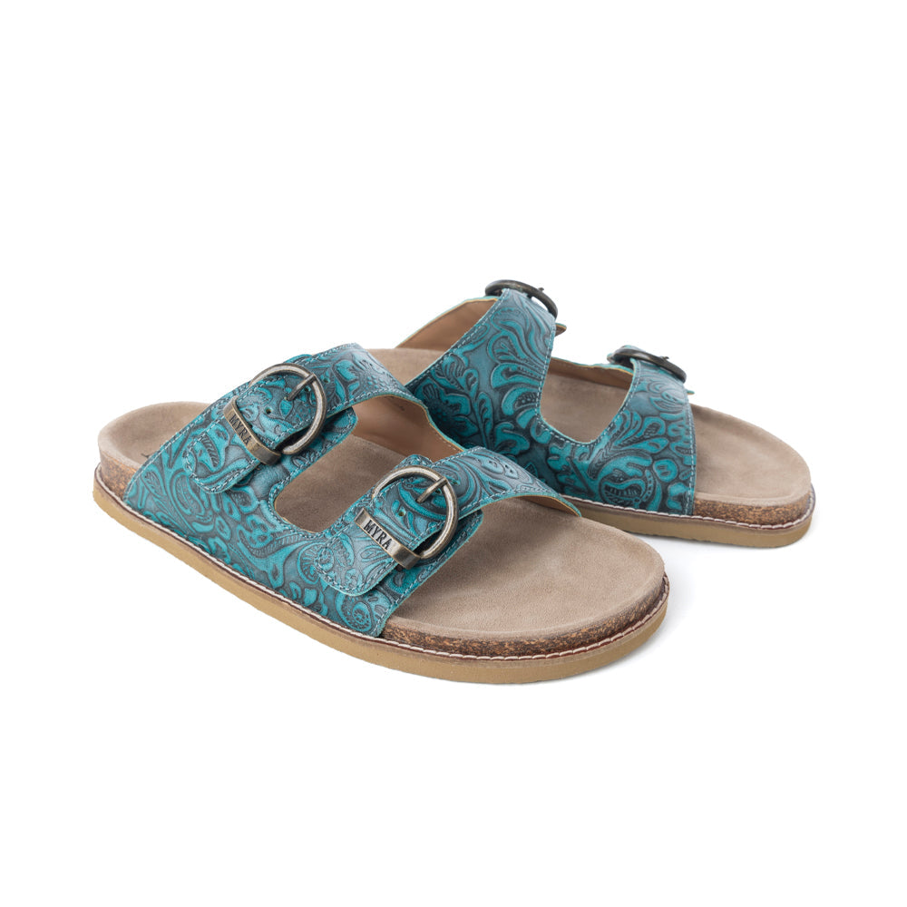 Prairie Wind Embossed Leather Sandals in Western Jade