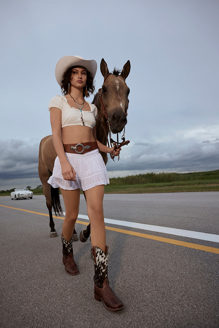 Savanna Handtooled Leather Boots in Black & White
