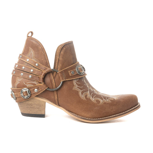 Western Ember Leather Embroidered Booties in Canyon Brown