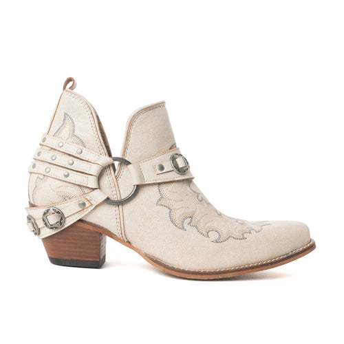 Western Ember Leather Embroidered Booties in White