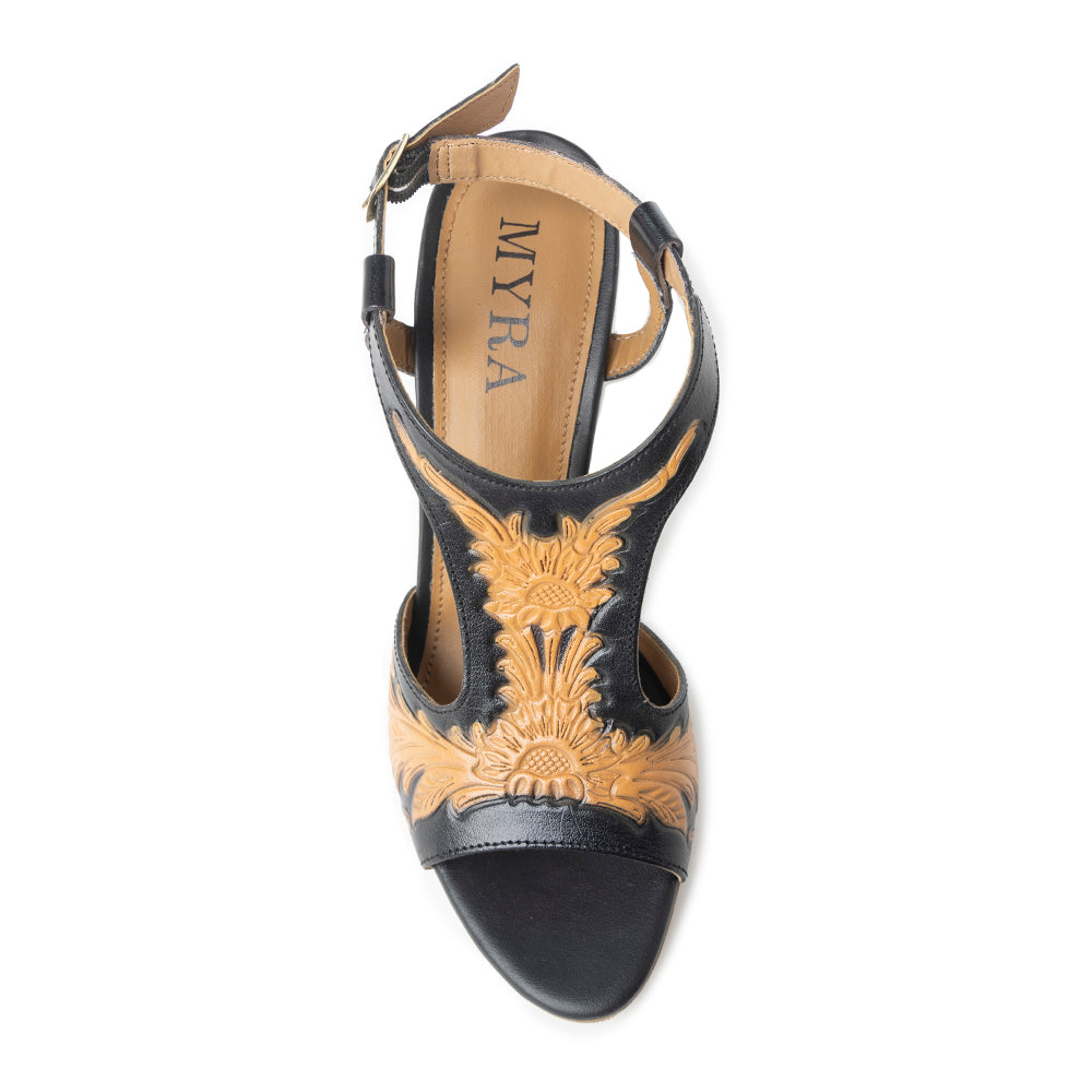 Rodeo Rose Handtooled Leather Heels in Natural Brown