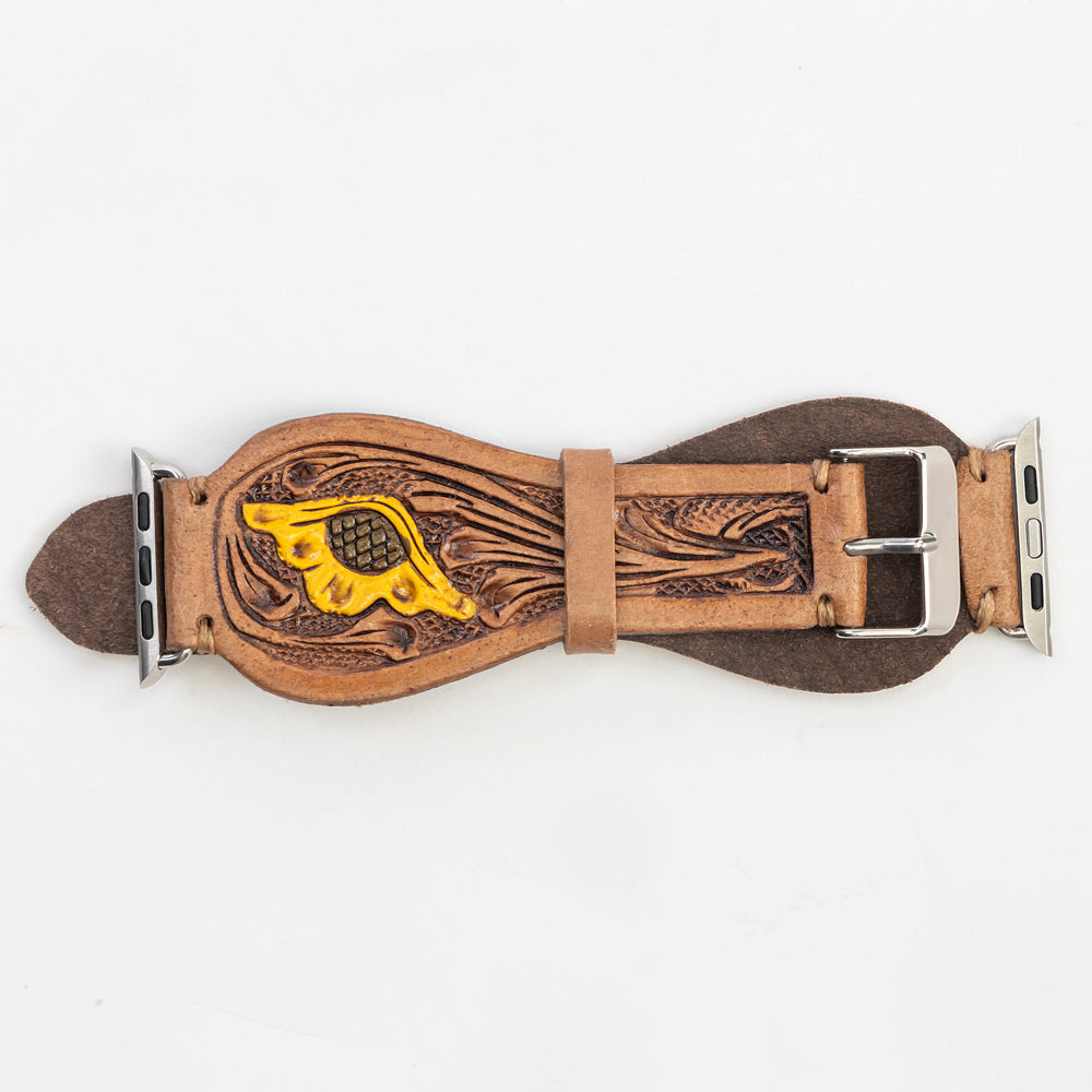 Lone Star Handtooled Leather Watch Band in Antique Tan