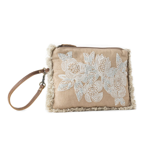 Meadow Lace Embroided Pouch in Ivory Bloom