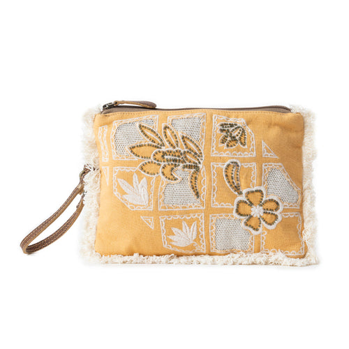 Amber Harvest Embroidered Pouch in Sunshine Tan