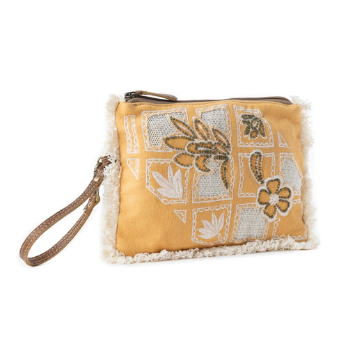 Amber Harvest Embroidered Pouch in Sunshine Tan