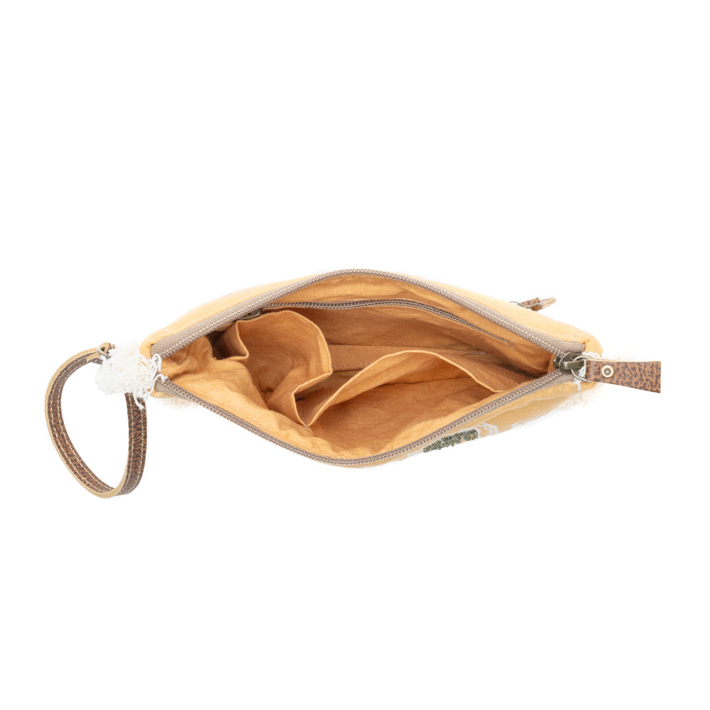 Amber Harvest Embroidered Pouch in Sunshine Tan