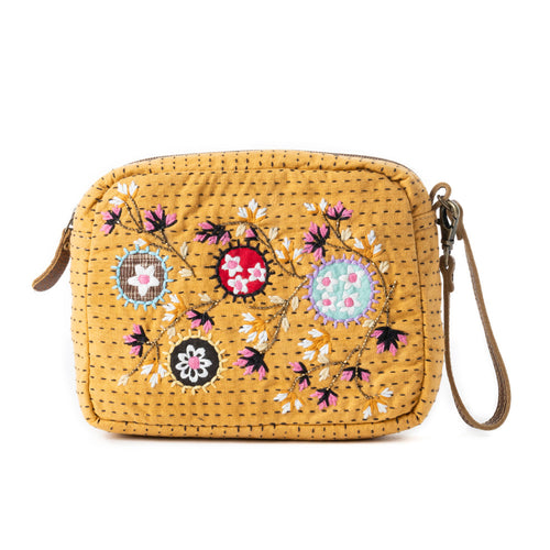 Daisy Pop Woven Pouch in Marigold Yellow