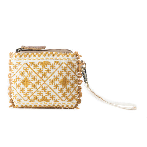 Savanna Glow Woven Pouch Bag in Sunny Gold