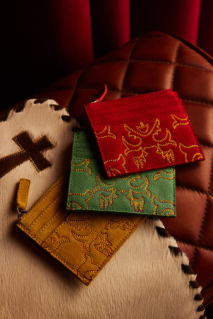 Cactus Sky Western Embroidered Credit Card Holder in Turquoise Haze