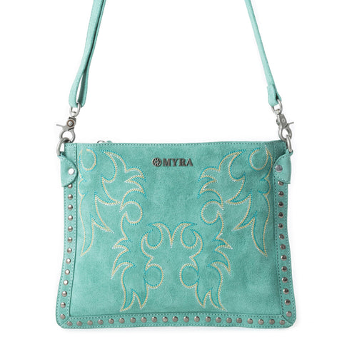 Texas Rose Western Embroidered Leather Bag in Turquoise