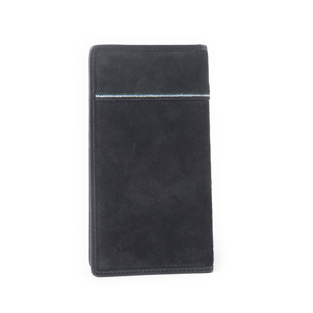 Ravenhide Embroidered Leather Wallet in Coal Black