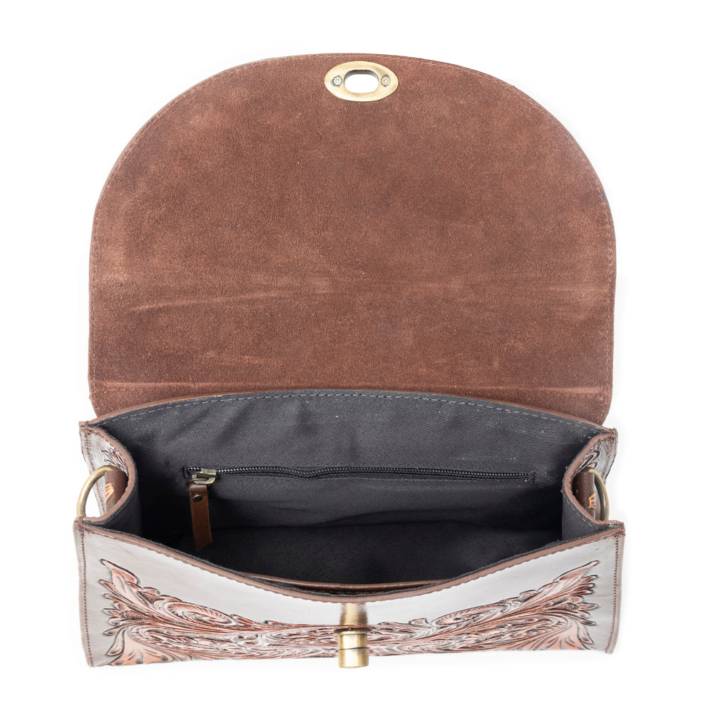 Savannah Scroll Handtooled Leather Bag in Dark Brown