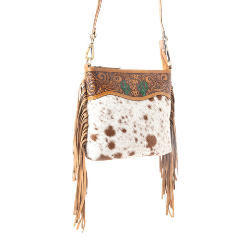 Sonora Charm Handtooled Bag in Brown & White