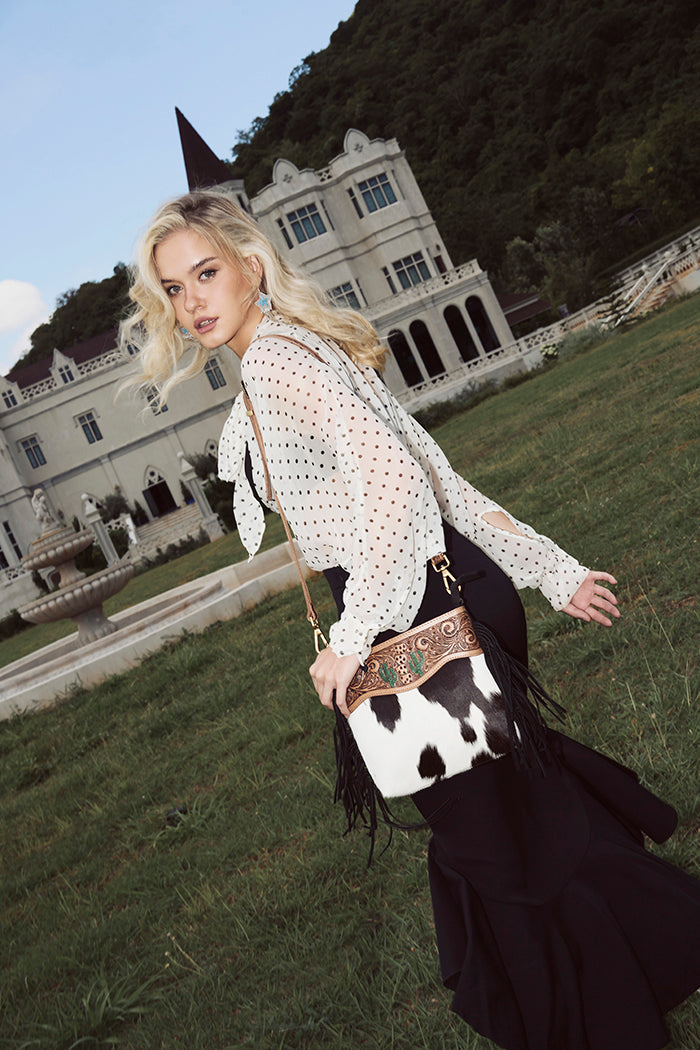 Sonora Charm Handtooled Bag in Black & White