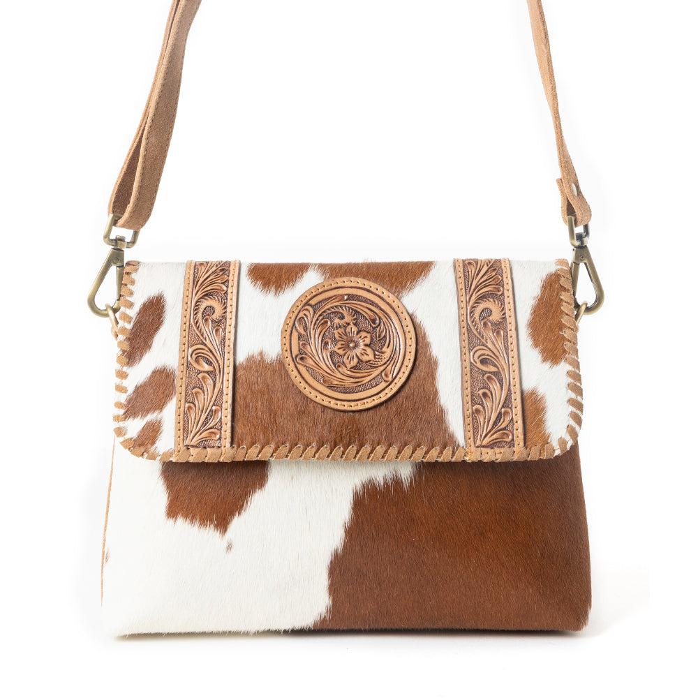 Dustland Trails Handtooled Bag in Desert Hide & Snow Drift