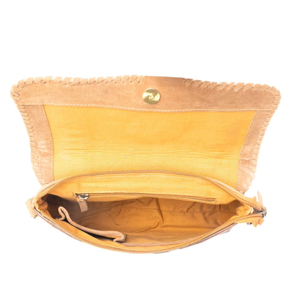 Dustland Trails Handtooled Bag in Desert Hide & Snow Drift