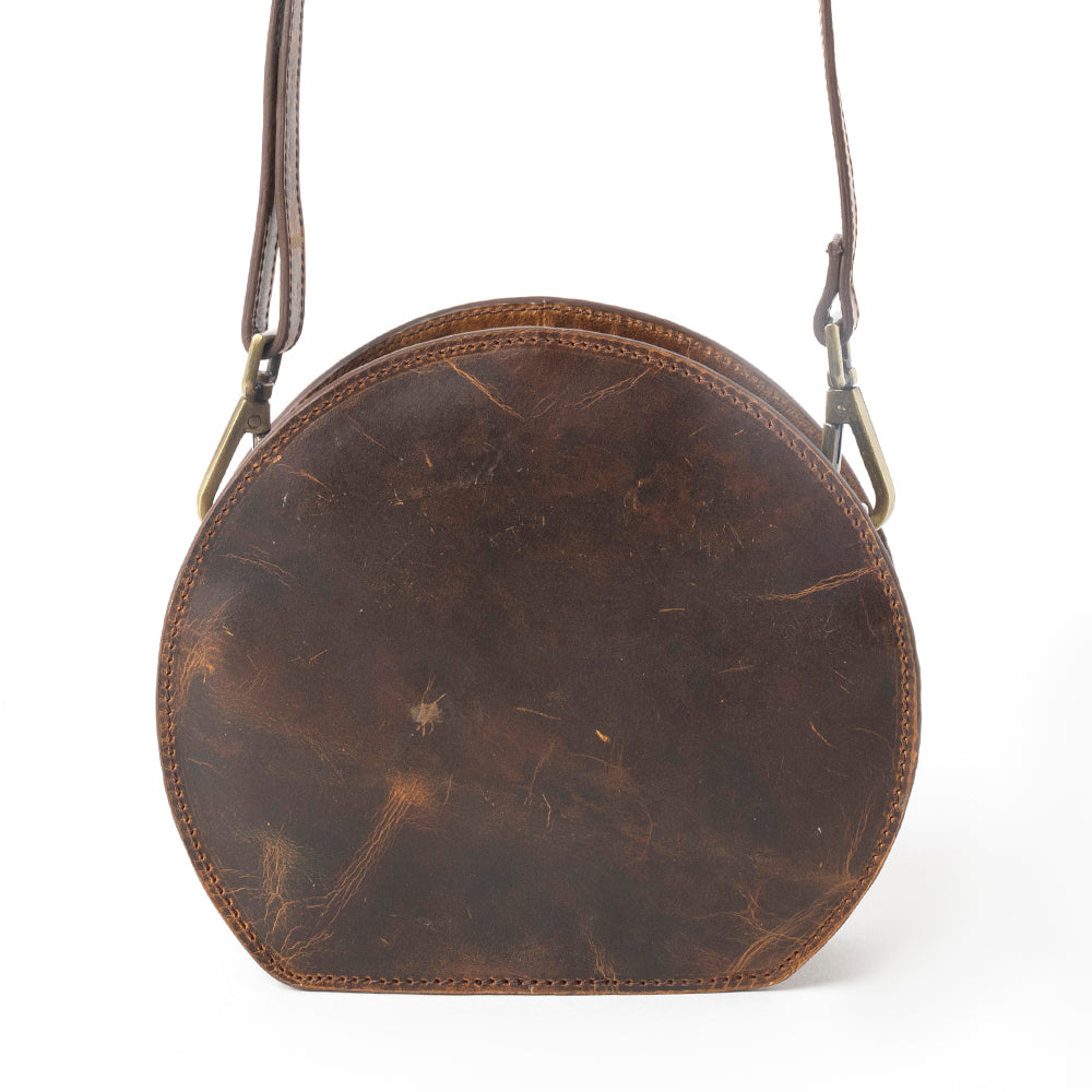 Rosemark Handtooled Round Bag in Canyon Hide & Soft Cream