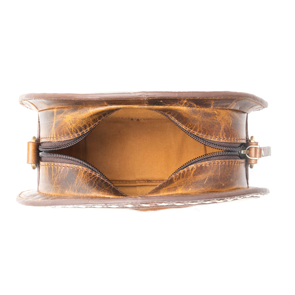 Rosemark Handtooled Round Bag in Canyon Hide & Soft Cream