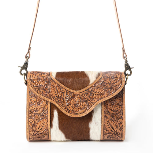 Copper Charm Handtooled Bag in Earthen Hide & Whisper White