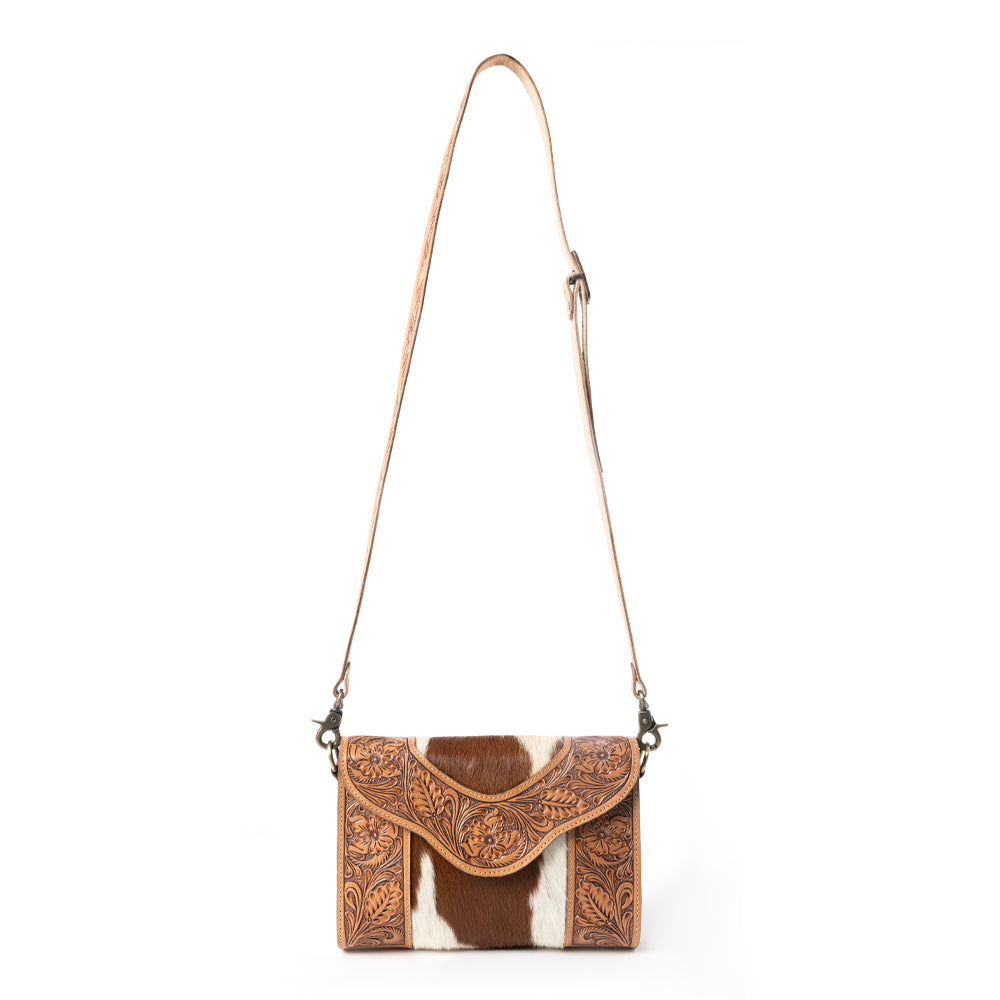 Copper Charm Handtooled Bag in Earthen Hide & Whisper White