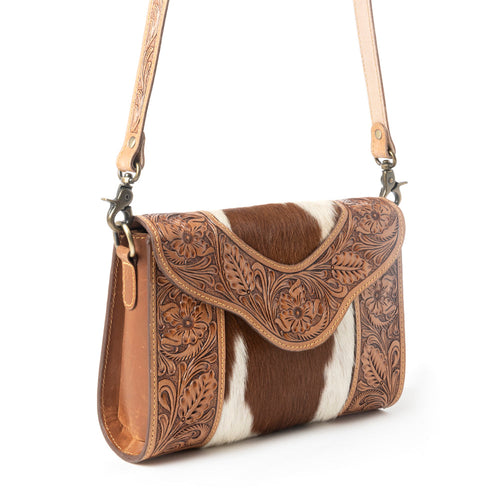 Copper Charm Handtooled Bag in Earthen Hide & Whisper White