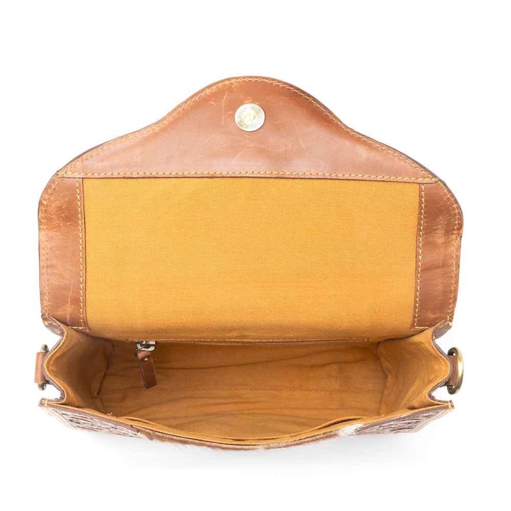 Copper Charm Handtooled Bag in Earthen Hide & Whisper White