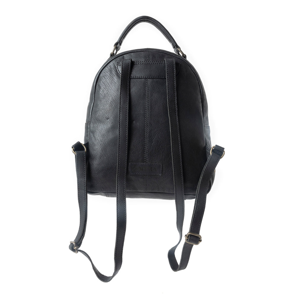 Westbound Star Leather Backpack in Raven Black