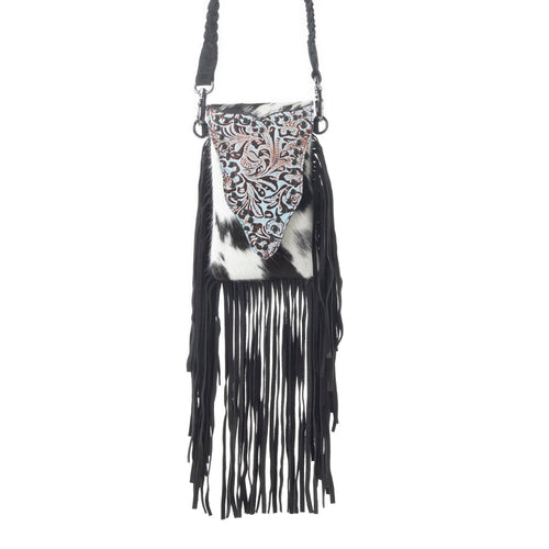 Dakota Drift Hairon Leather Bag in Ebony & White