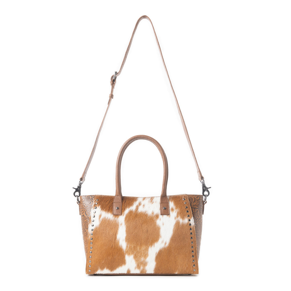 Western Belle Leather Bag in Hairon Chestnut & Pearl Glow