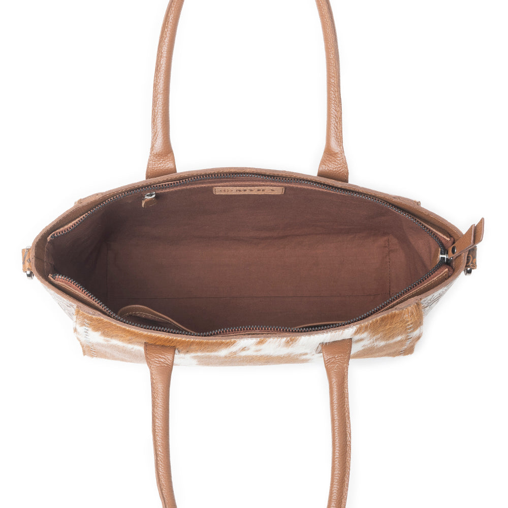 Western Belle Leather Bag in Hairon Chestnut & Pearl Glow