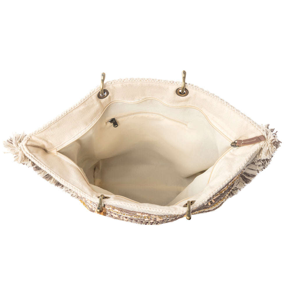 Harvest Dune Hand Embroidered Weekender Bag in Misty Taupe