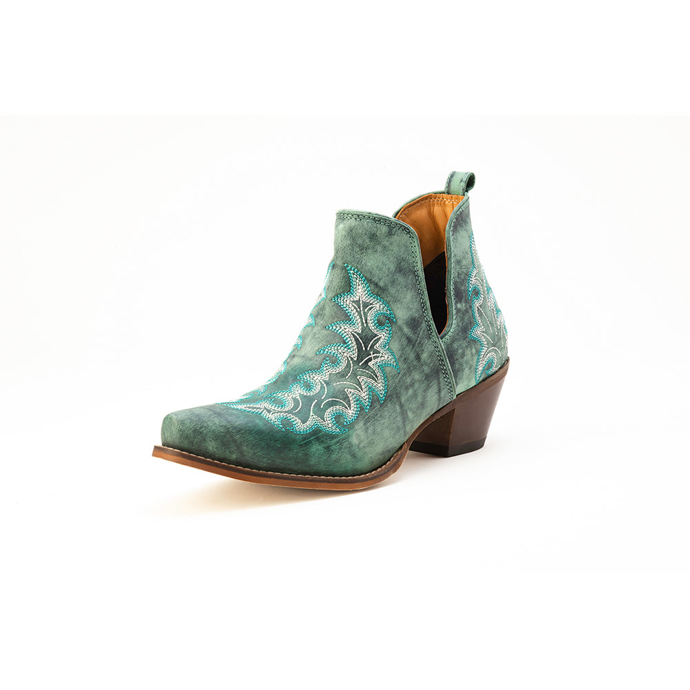 Sagebreeze Embroidered Leather Booties in Lagoon Teal