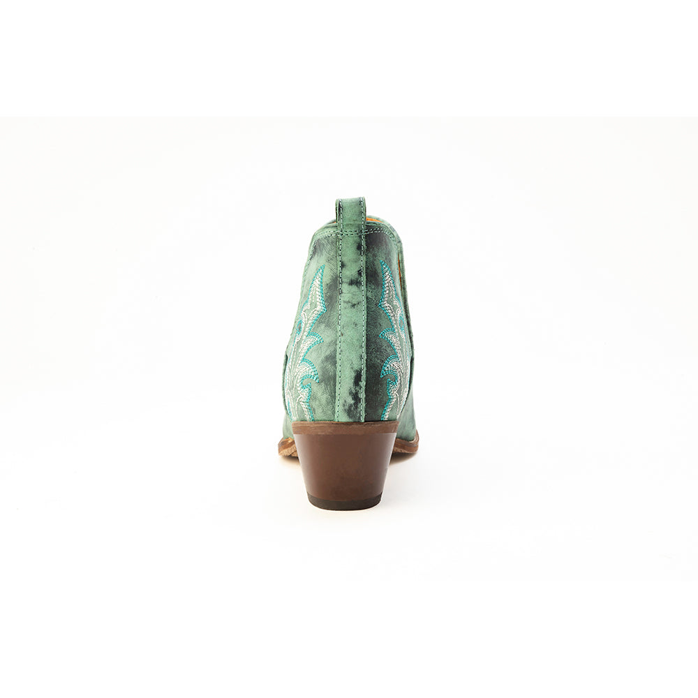 Sagebreeze Embroidered Leather Booties in Lagoon Teal