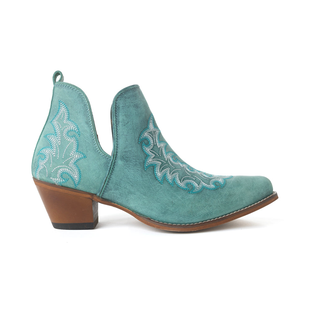 Sagebreeze Embroidered Leather Booties in Lagoon Teal