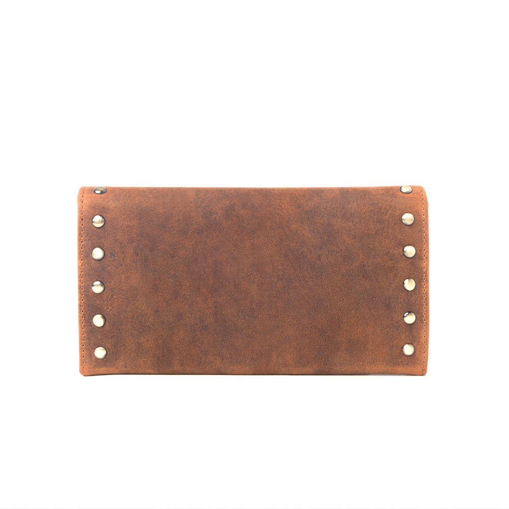 Yellowstone Caldera Leather Wallet with Rivets in Amber