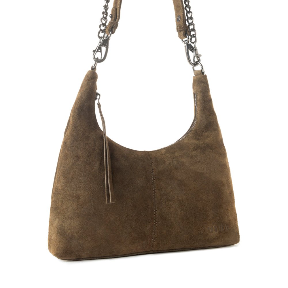 Juniper Trail Genuine Suede Bag for Women in olive with soft finish with extra strap