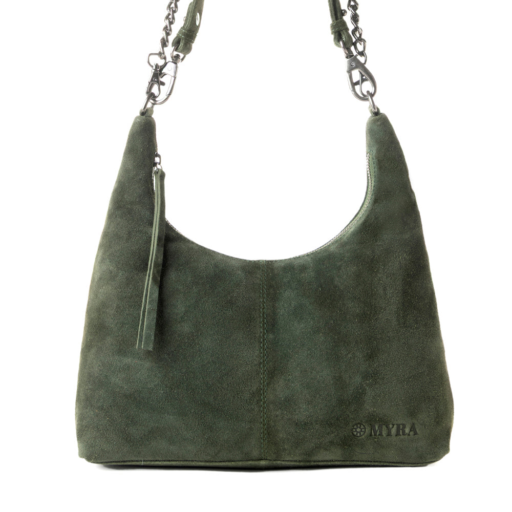 Juniper Trail Genuine Suede Bag for Women in forest green with extra strap
