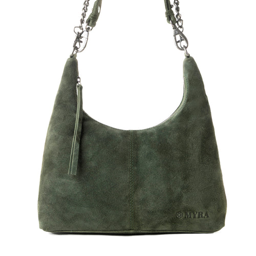 Juniper Trail Genuine Suede Bag for Women in forest green with extra strap