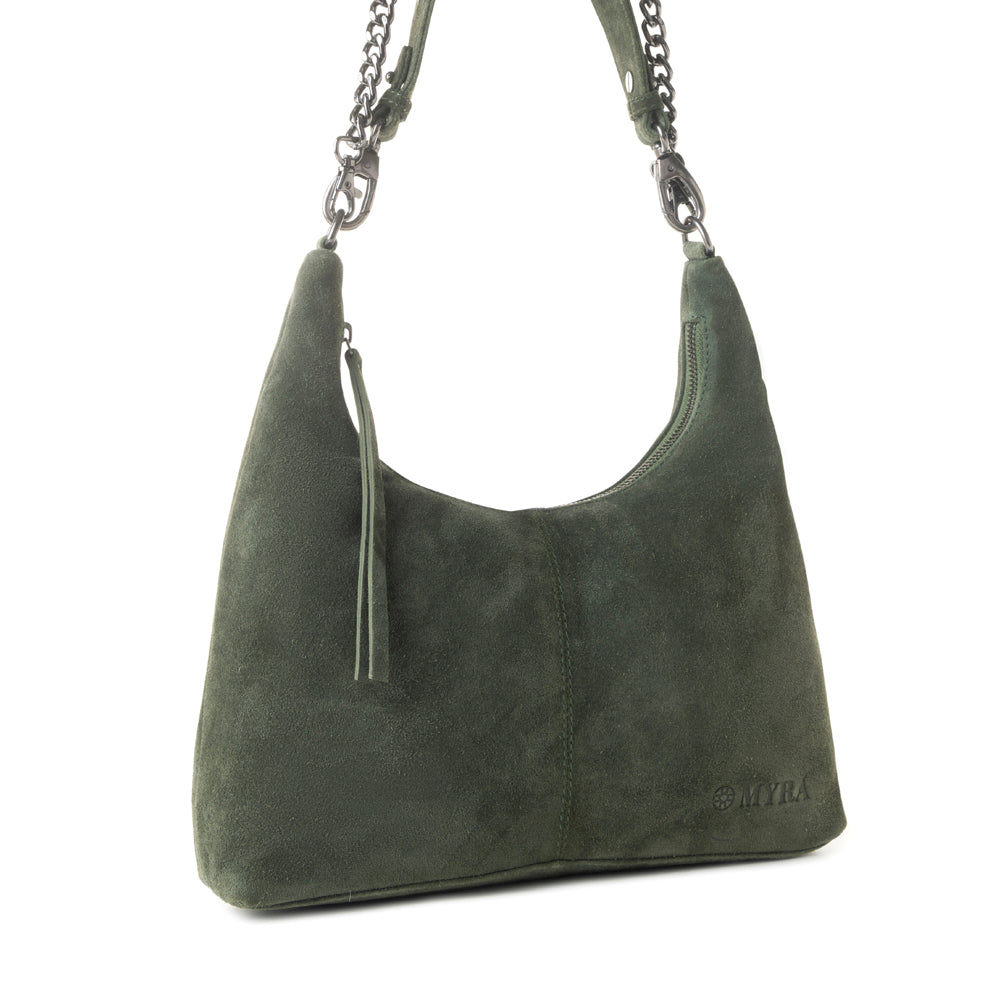 Juniper Trail Genuine Suede Bag for Women in forest green with extra strap
