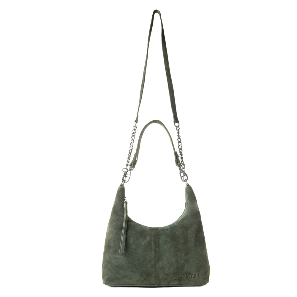 Juniper Trail Genuine Suede Bag for Women in forest green with extra strap